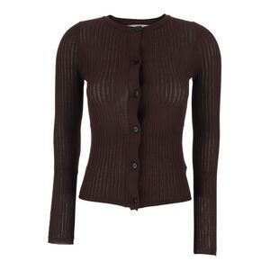 Jucca Women Brown Crew Neck Cardigan With Ribbed Design In Wool Blend Woman